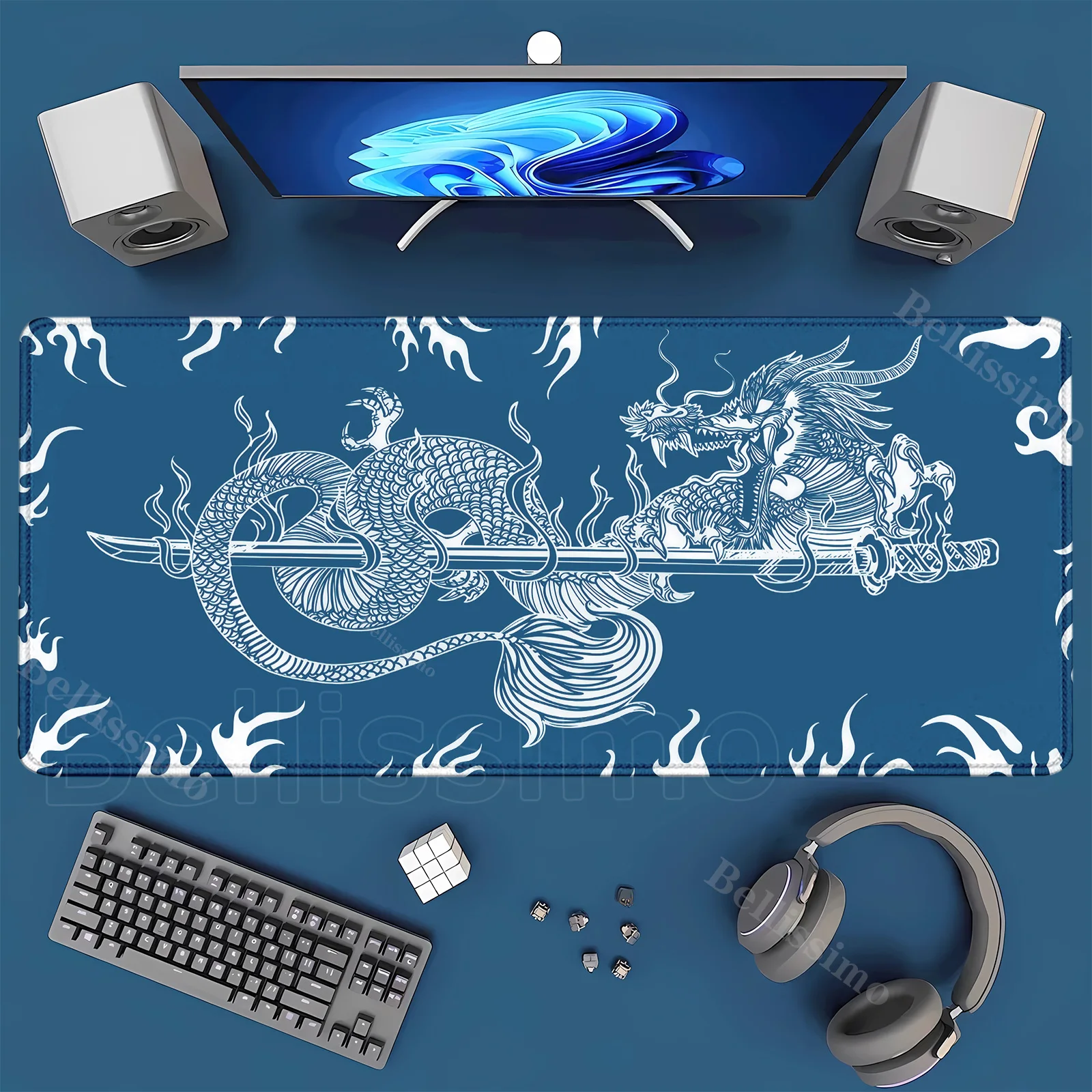 

Mouse Pad Gamer Dragon Katana fire HD Computer teclado Mousepad XXL keyboard pad Natural Rubber Soft Office Accessories desk mat