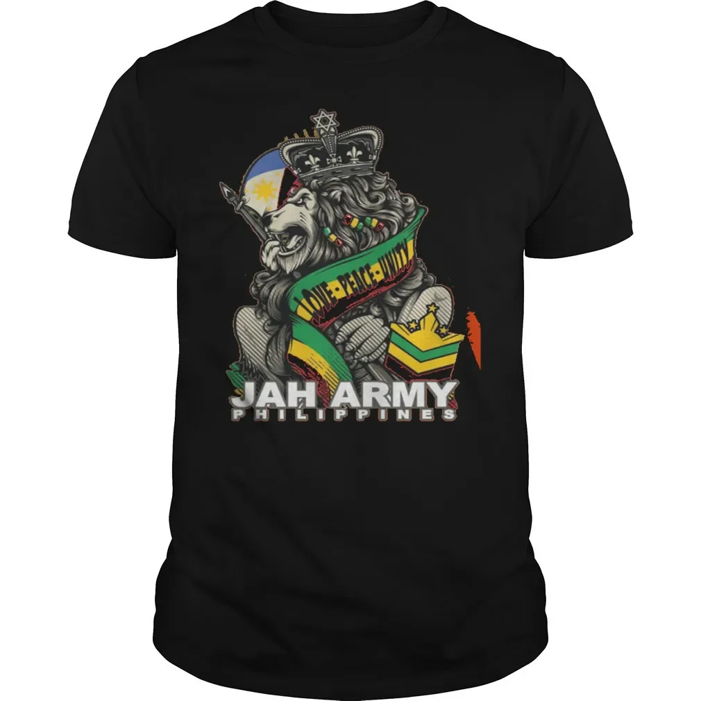 Amour paix unité Jah armée Philippines Lion Reggae musique t-shirt. Nouveau 100% coton à manches courtes col rond T-shirt décontracté hommes haut