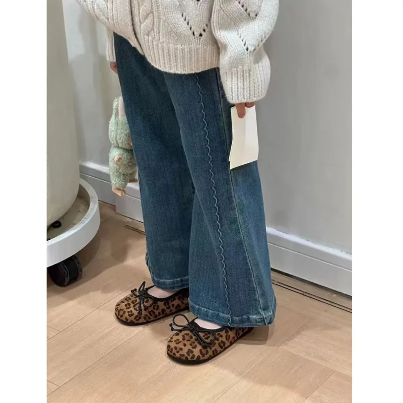 Girl Toddler Bell-bottom Jeans Cotton 2-8 Years 26 Autumn Winter Stylish Demin Flared Long Pants Baby Slim Fit Causal Trouser