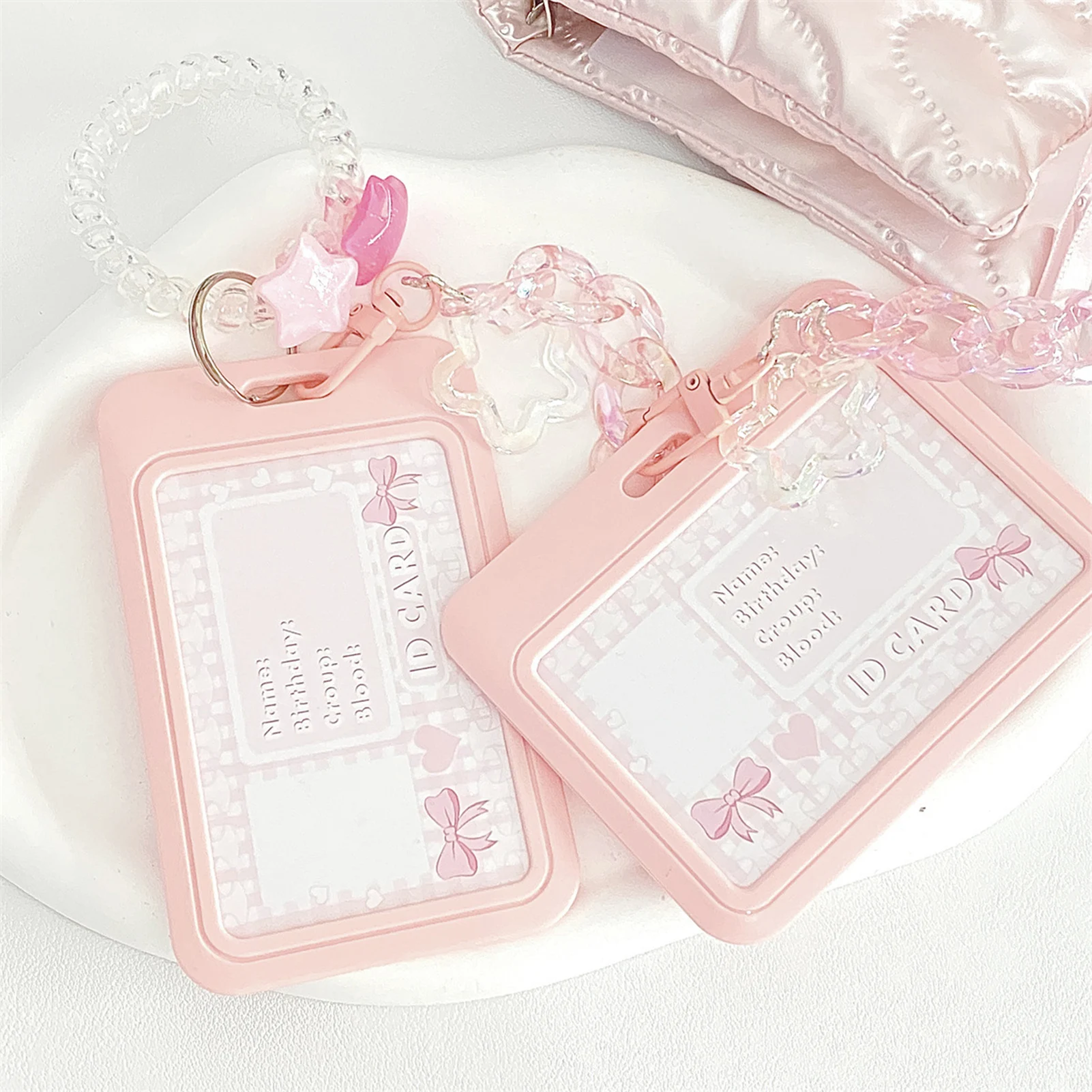 Rosa Schleifenknoten-Stil Studentenausweis Buskartenhalter Kawaii Kartenschutz Farbverlauf Rosa Fotokartenhalter für Kinder
