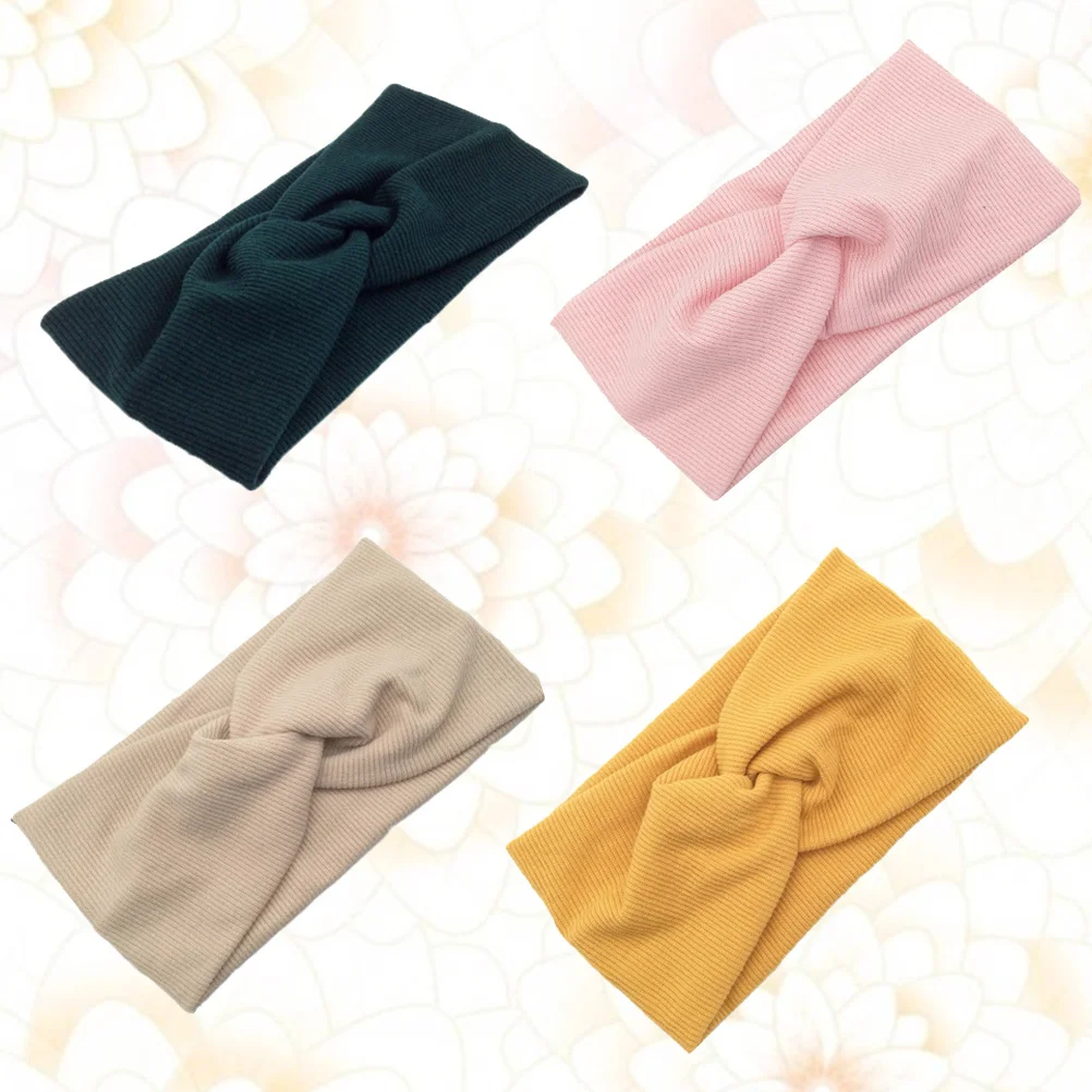 4 قطع من عصابات الرأس القطنية الملتفة للنساء للحفلات والحياة اليومية وعصابة رأس من القطن باللون البيج الوردي المسود
