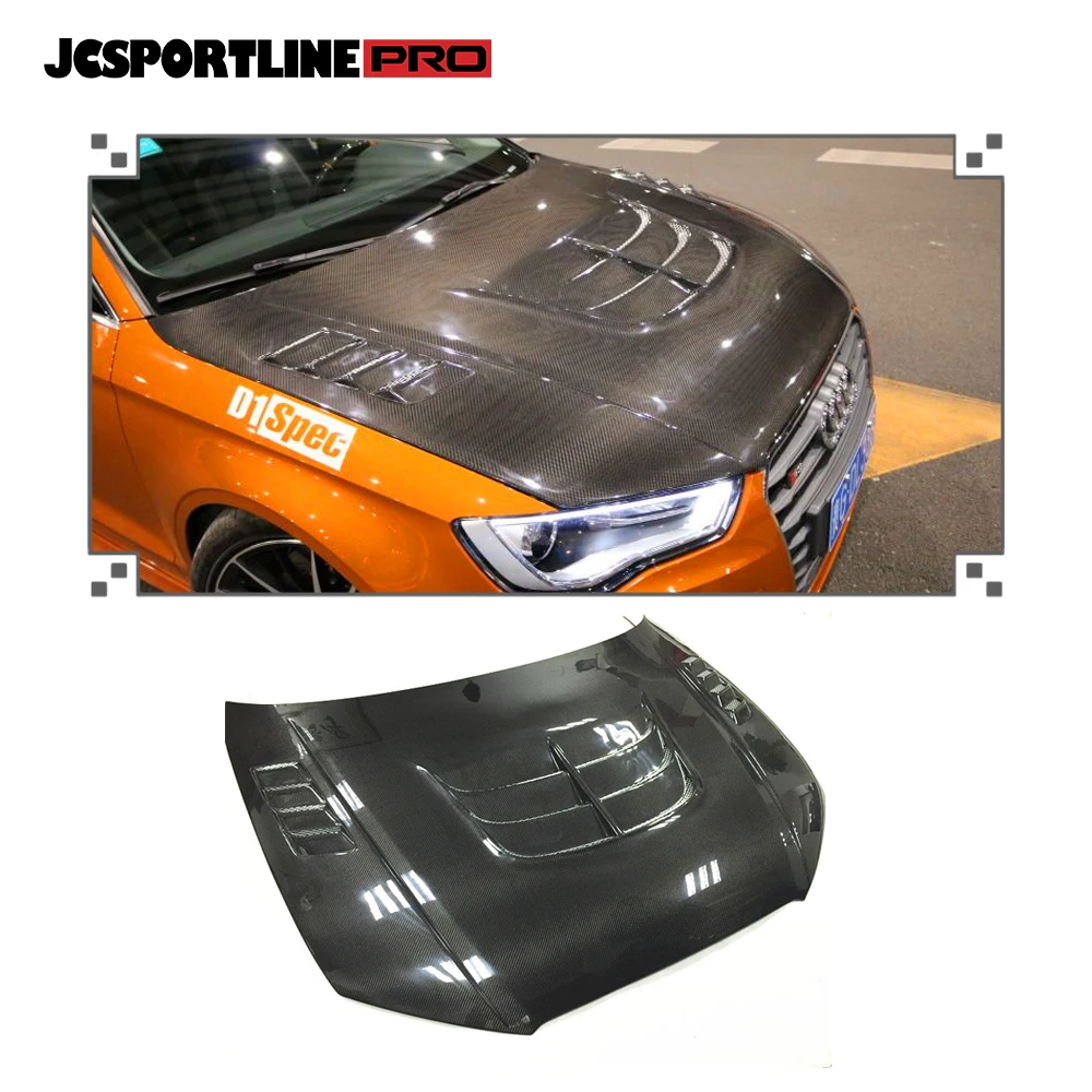 

For Audi A3/S3 2014-2016 Car Front Hood Bonnet Cover Trim Refit Carbon Fiber