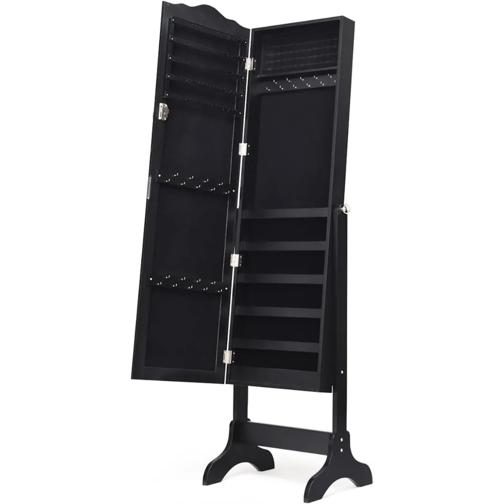 

Jewelry Armoire Organizer with Full Length Mirror, 14 LEDs Floor Standing Jewelry Cabinet with 2 Drawers, 4 Adjustable Angles