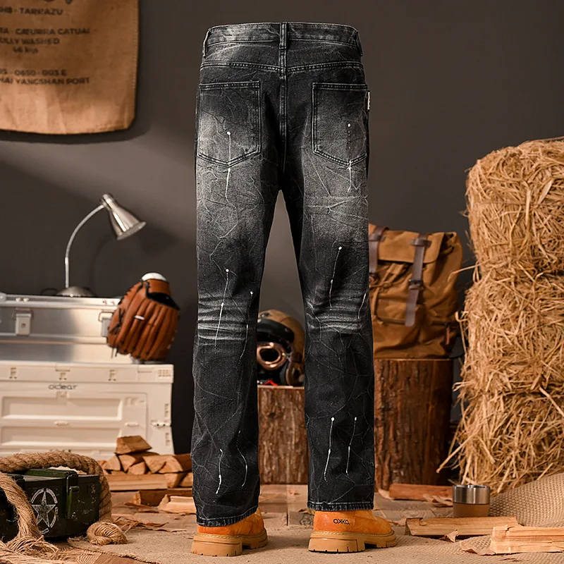 Luźne proste dżinsy jeansowe dla mężczyzn 2025 nowy styl moda uliczna wysokiej klasy czarne spodnie retro Y2K