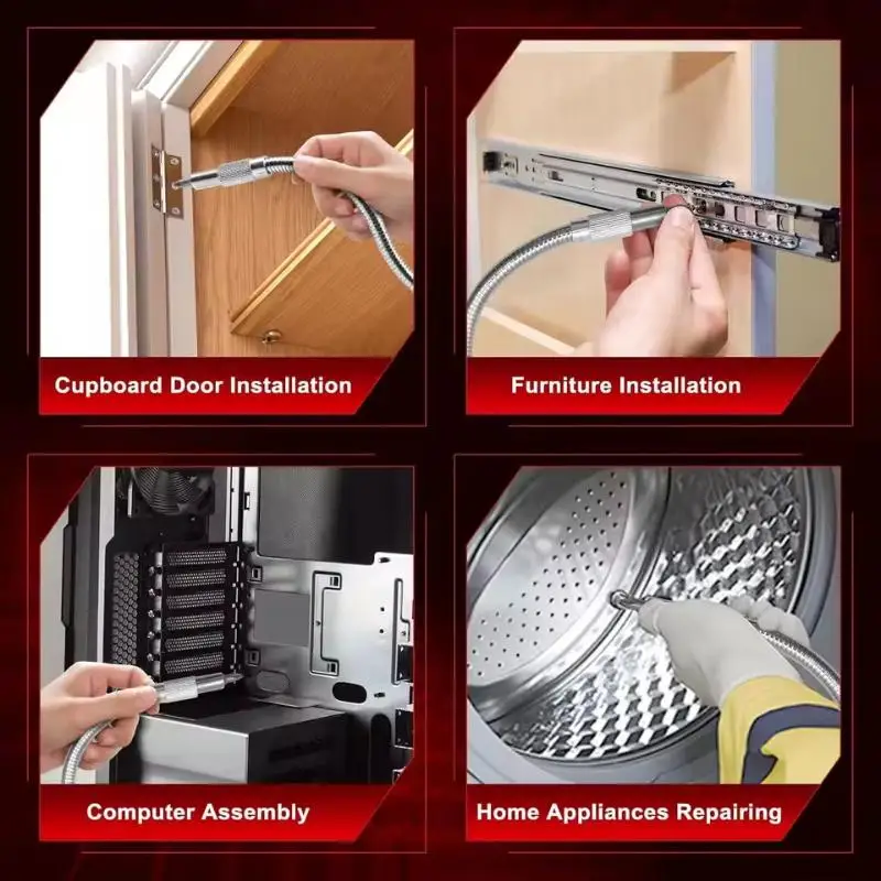 300mm Silver Hexagonal Handle Metal Universal Flexible Shaft Directional Screwdriver Connection Extension Rod Tool Accessory