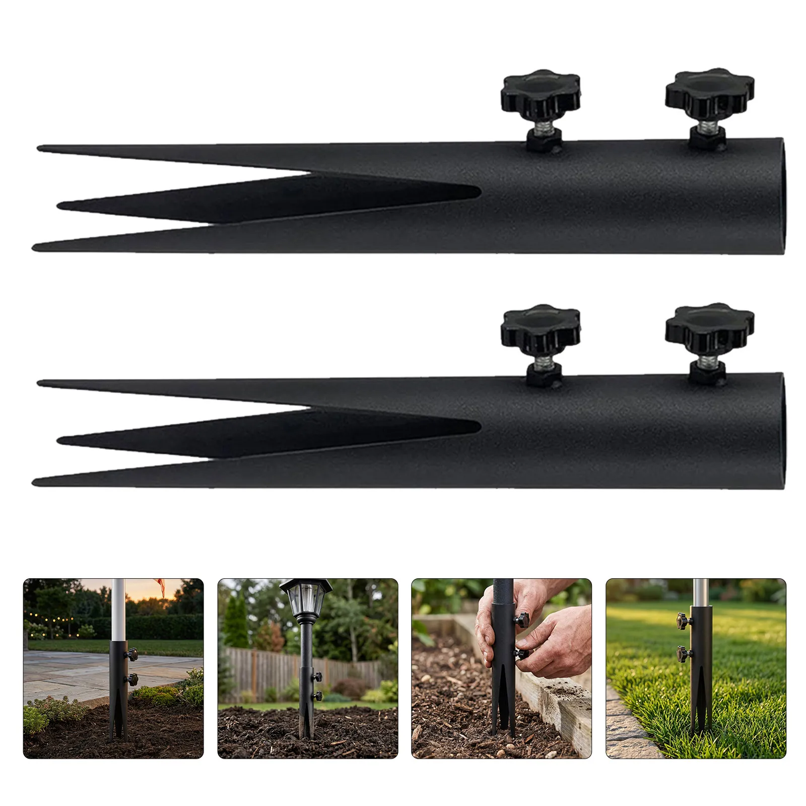 2Pcs Industrial Spray Coated Metal Ground Stakes for Flags Solar Lights Pathway Lamps Tiki Torch Holders Landscape Lighting