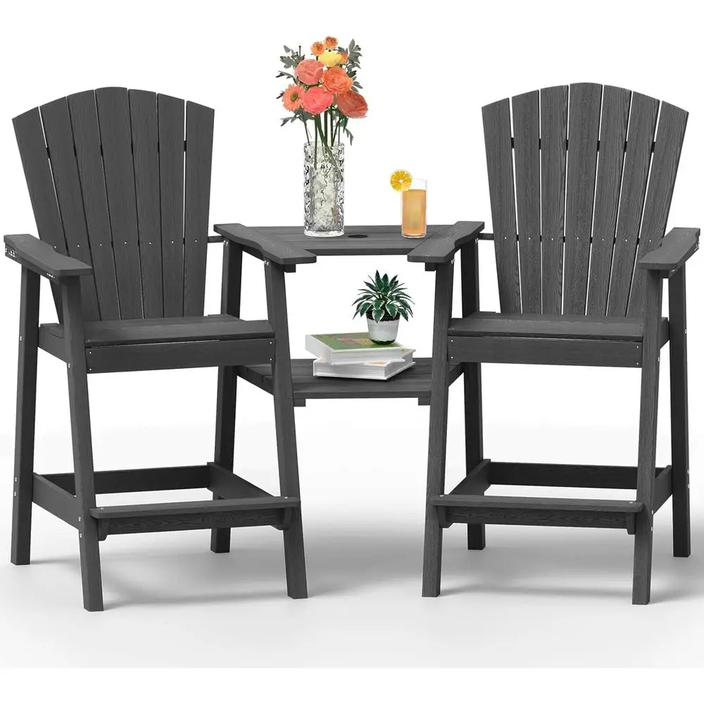 

Пара серого барных стульев Адирондак с высокой спинкой и съемными подносами для наружного использования