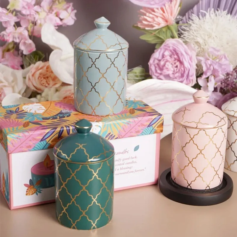 

Керамическая геометрическая банка для свечей, подсвечник, украшения для хранения, хлопковая банка для хранения, аксессуары для дома, декор стола, свадебное украшение