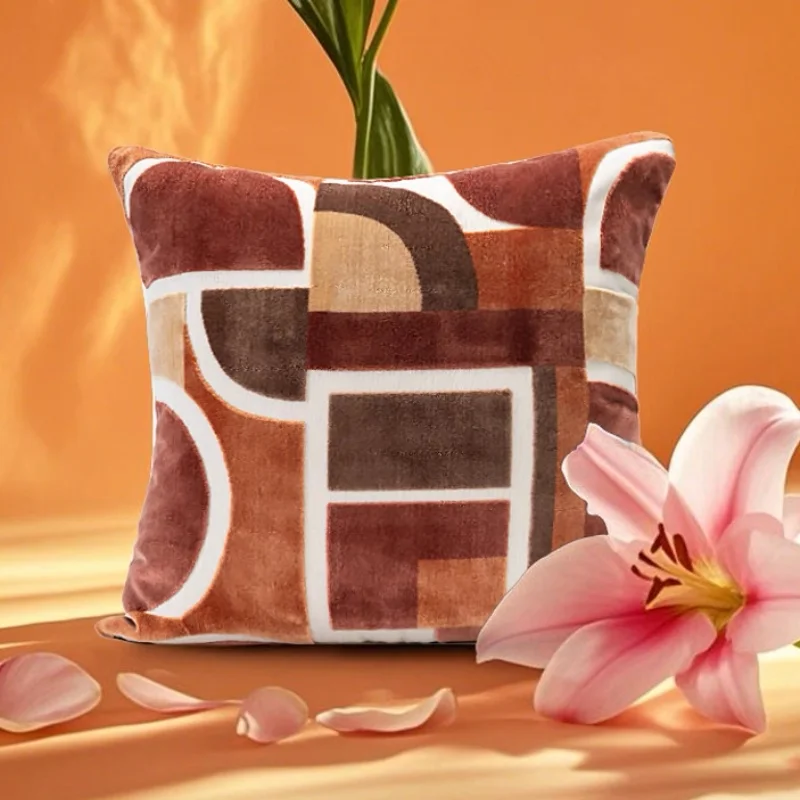 

Luxury Orange Brown Pillows Geometric Jacquard Velvet Cushion Case Modern Decorative Pillow Cover For Sofa Chair Home Decoration