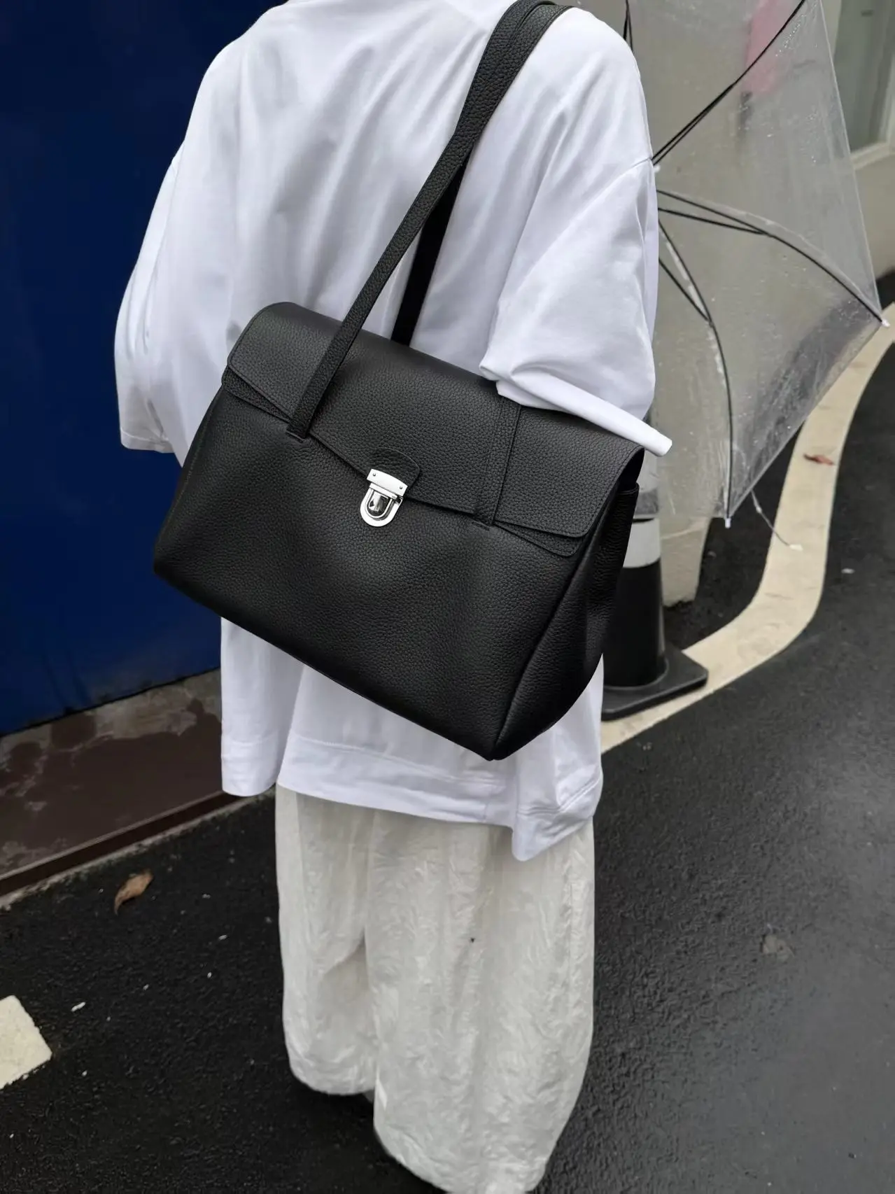 Bolso de hombro de gran capacidad para mujer, estilo coreano, elegante, para ir al trabajo, color platino, sencillo, a la mod...