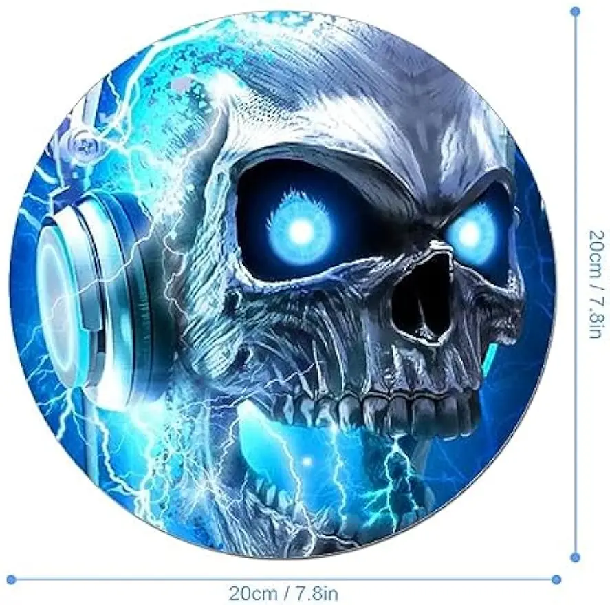 Gaming Mouse Pad Psychedelic Blue Lightning Skull Head Music Art Mousepad Mat Non Slip Base Water Resistant Mouse Mat for Laptop