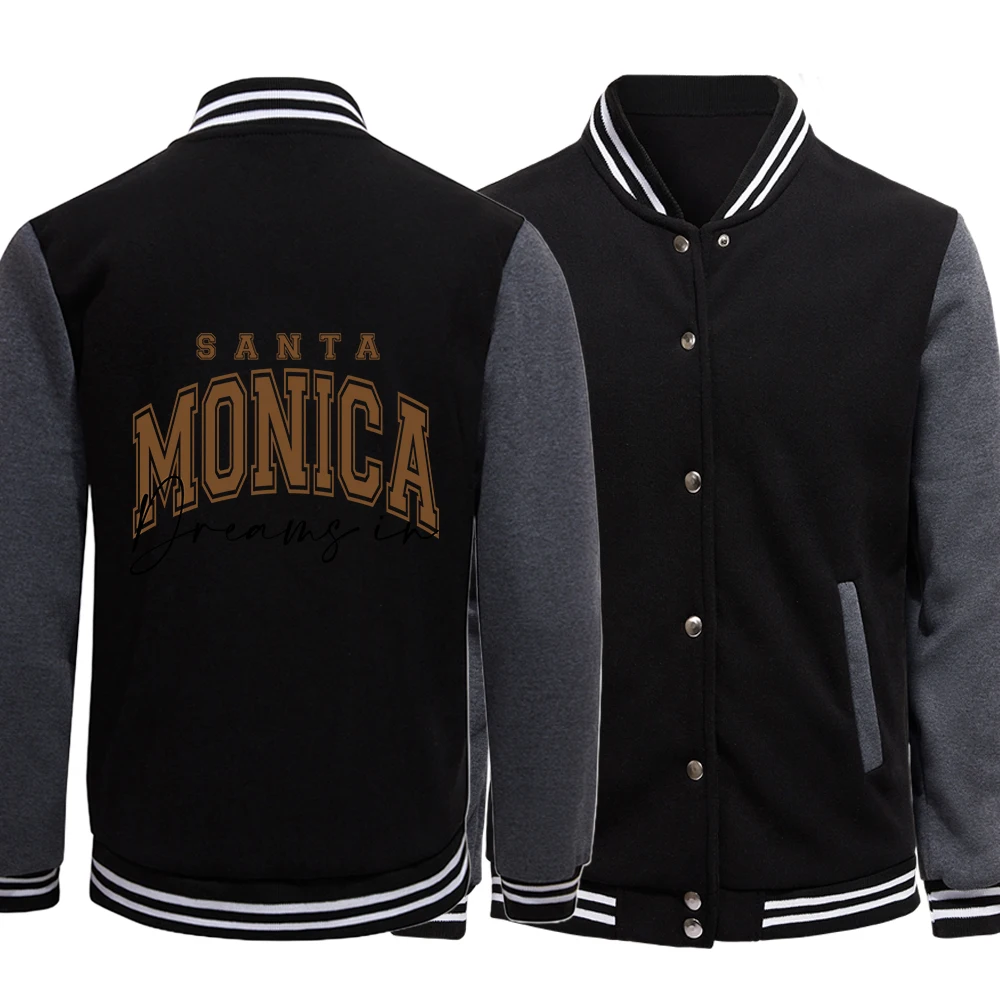 

Dreams In Santa Monica Printing Jackets Trend Men'S Outerwear Pocket Single Breasted Coat Crewneck Comfortable Neutral Clothes