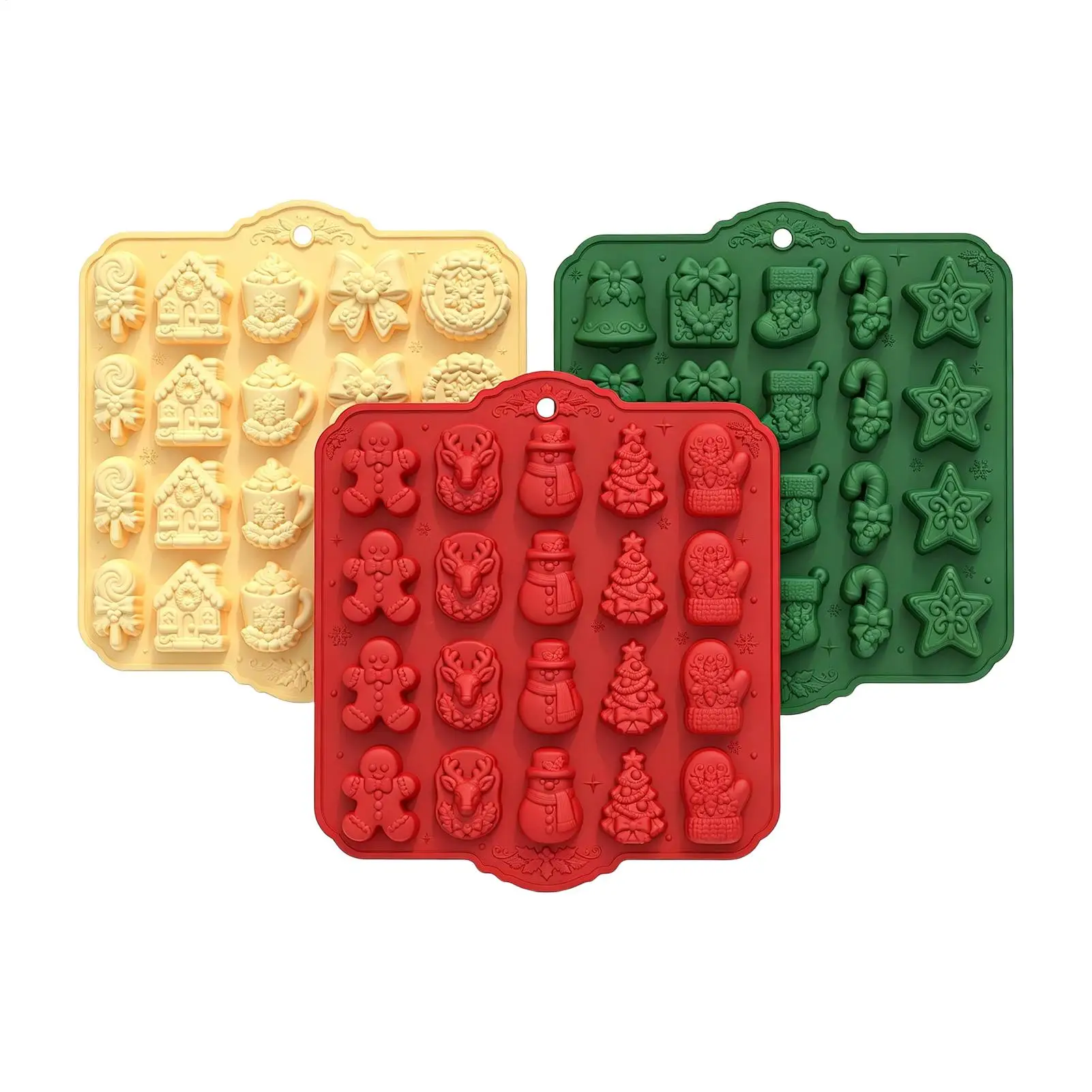 Christmas Candy Molds 20-Grid Food Grade DIY Gingerbread Bell Tree Making Nonstick Christmas Cookie Molds for Jelly Cupcake