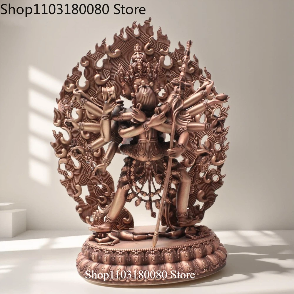 Red Copper Carved Yab-Yum Cakrasamvara Samvara Statue Tibetan Tantric Deity Khorlo Demchog Chakrasamvara Sculpture,27cm,15cm