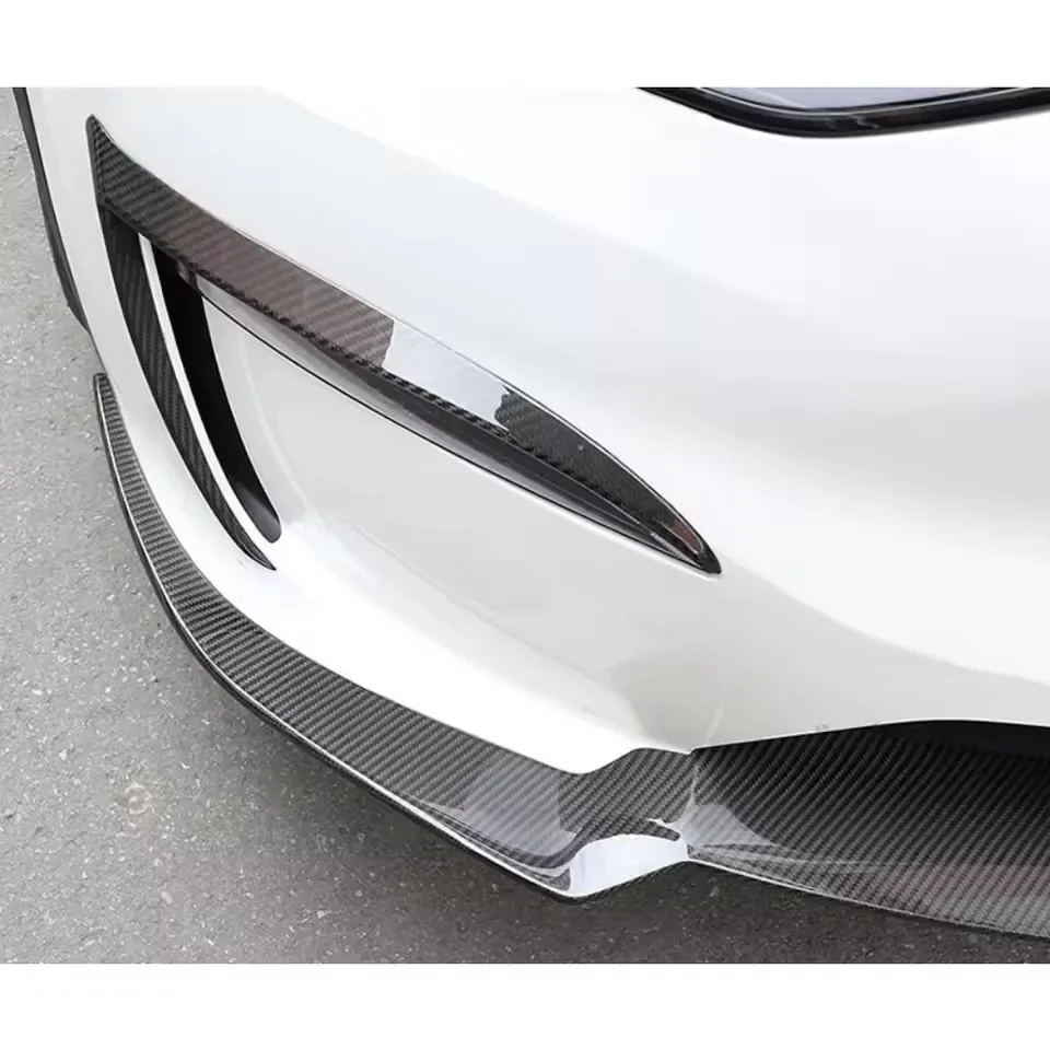 

For Tesla Model Y Real Dry Carbon Fiber Front Bumper Fog Light Lamp Cover trim Lip Spoiler body kit 2020-2023 Exterior Parts