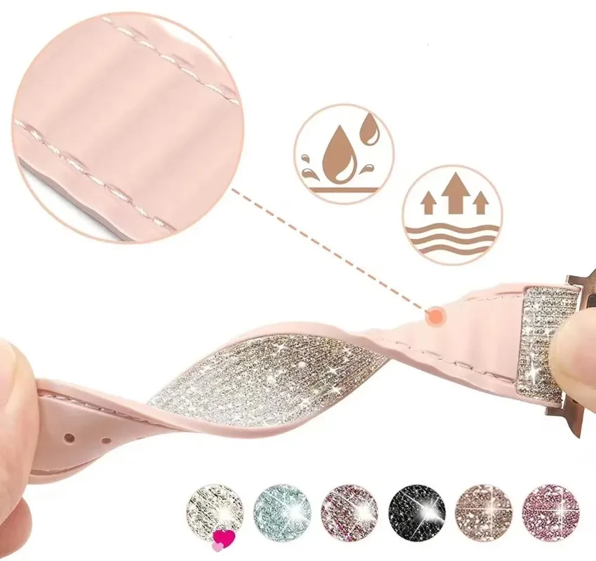 Silicone+Leather Band For Apple Watch 45mm 41mm 44mm 42/40/46mm Women Fashion Wristband iWatch Ultra 2 49mm 11 10 9 8 7 6 5 4 SE