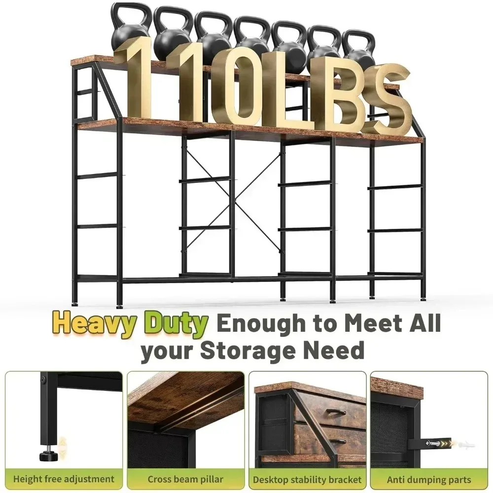 Lemari Kamar Tidur dengan 13 Laci Besar, Meja Rias & Lemari Laci, Meja Rias dengan 2 Rak, Rangka Logam Atas Kayu, Meja Rias