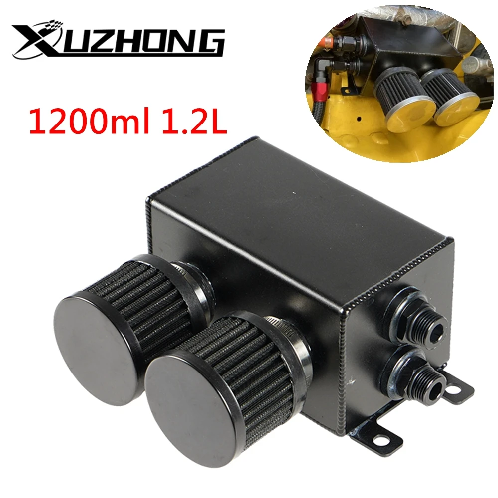 Oil Catch Can Tank Reservoir AN8 with Air Breather Filter Racing 1200ml 1.2L Twin Baffle Dual Filter Engine Car Accessories