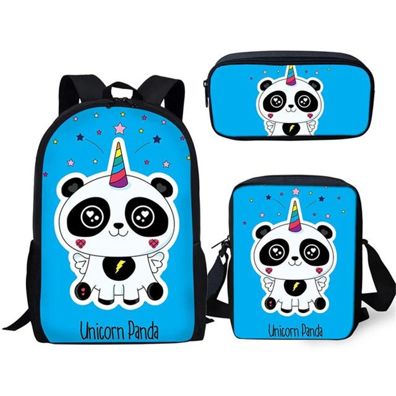 Trendy Popular New Panda 3D Print 3pcs/Set Student School Bags Laptop Daypack Backpack Inclined shoulder bag Pencil Case
