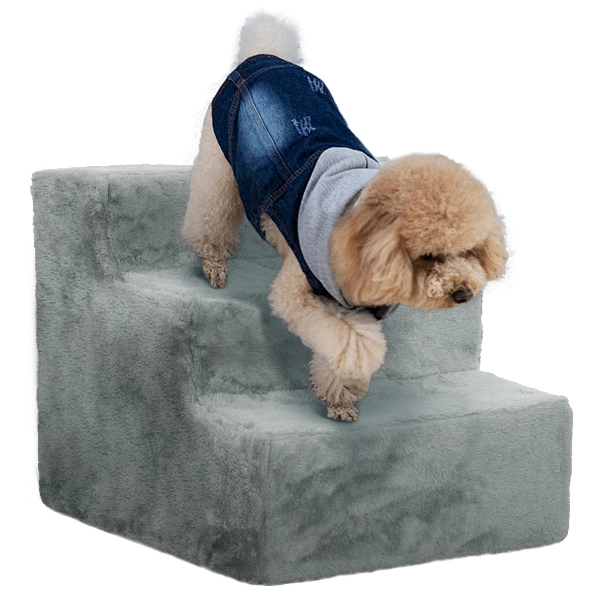 PawHut Escalera para Perros de 3 Peldaños con Funda Extraíble y Lavable para Mascotas Mayores para Cama Sofá Gris