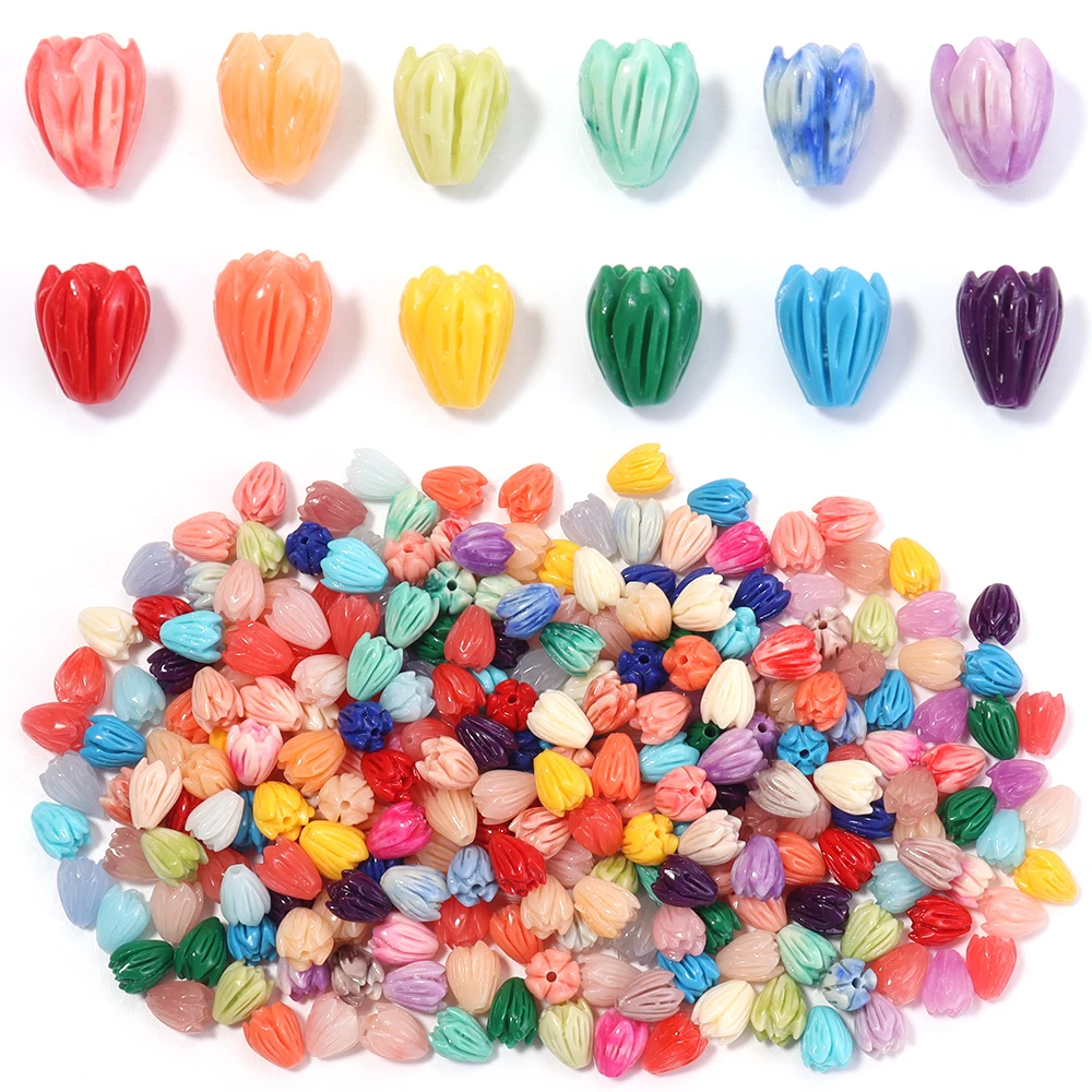 10pcs/lot 7x9mm Imitation Coral Jasmine Flower Bud Beads Colorful Loose Spacer Bead For DIY Crafts Bracelet Earrings Accessories