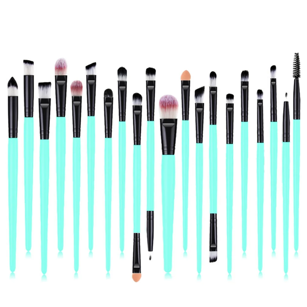 Set di pennelli per ombretto da 20 pezzi Manico in plastica portatile per trucco occhi Setole in nylon Regalo premium Donne Principianti Verde Nero