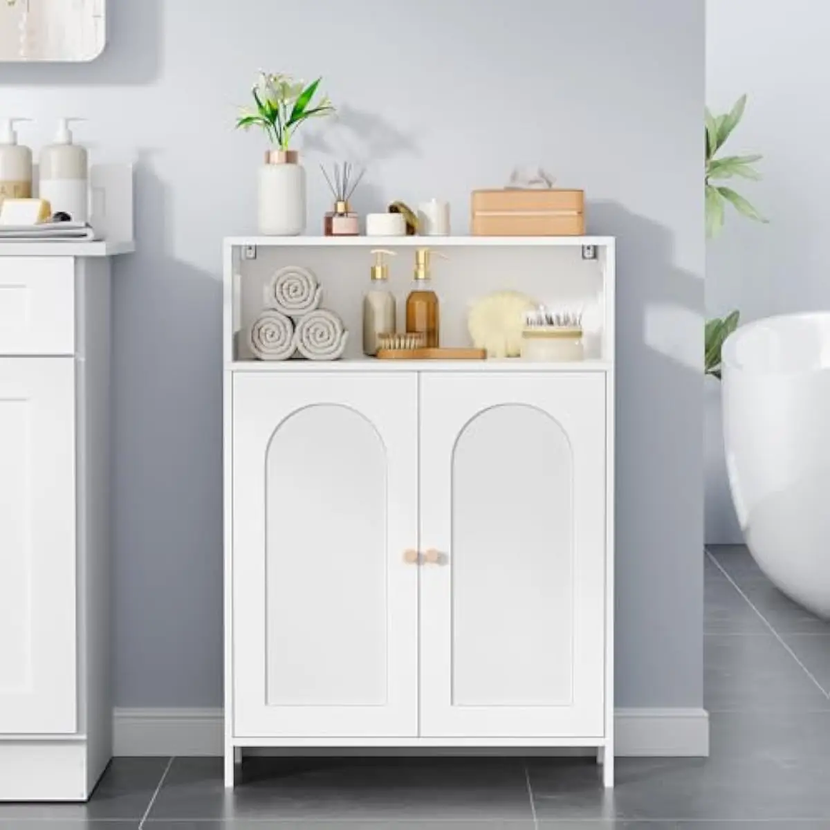 Freestanding Moisture Resistant Bathroom Cabinet with Adjustable Shelves Triple Height Options Silent Magnetic Doors Sturdy MDF
