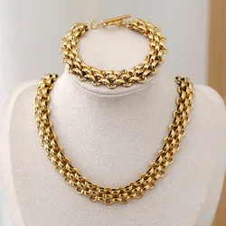 Stainless Steel Gold Plated Charm 13mm Width Heavy Handmade Bracelet Necklace For Women DIY Fashion Jewelry Making Findings