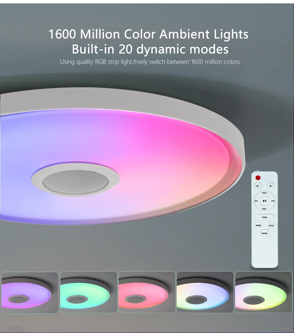 MARPOU LED Moderne Deckenleuchte RGB Bunte Dimmung APP Fernbedienung 18 Zoll Große Smart Home Musik Deckenleuchte Schlafzimmer – Detail 4