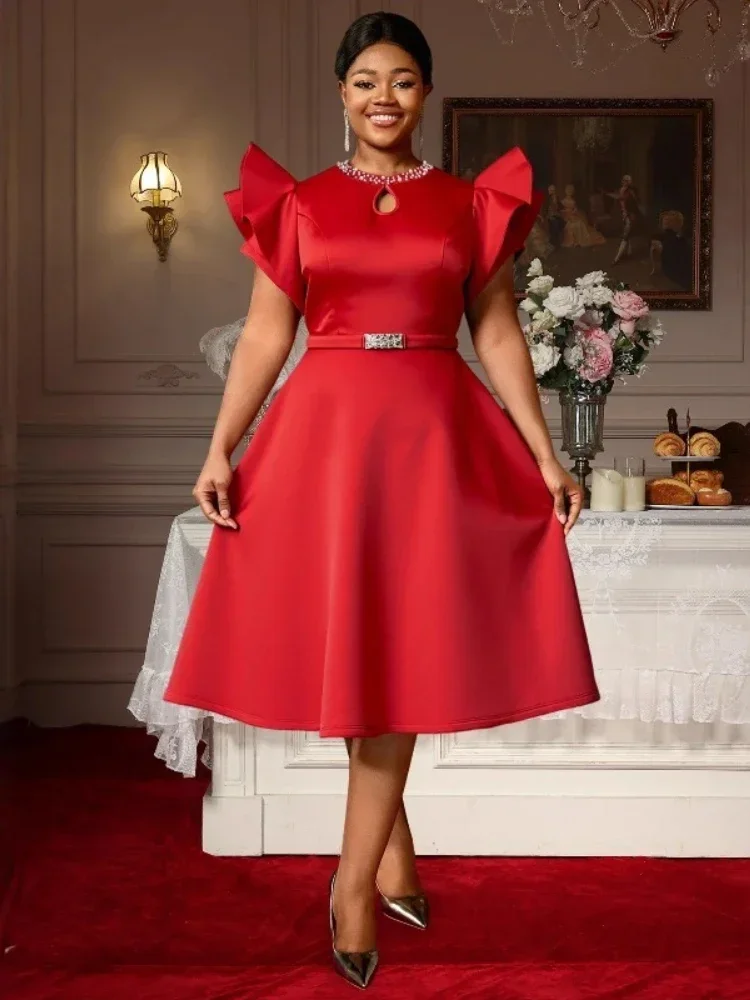 plus-size-shoes-for-women-autumn-african-short-sleeve-o-neck-red-polyester-party-evening-midi-dresses-dashiki-africa-clothing