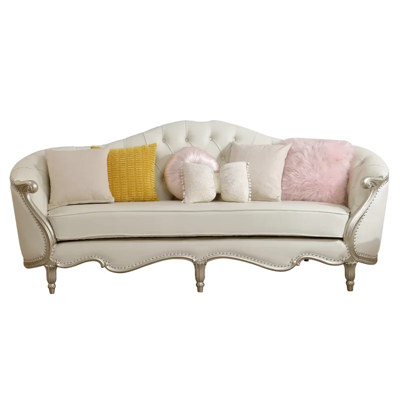 

LJY**American light luxury solid wood sofa size apartment high-end villa French leather sofa living room furniture