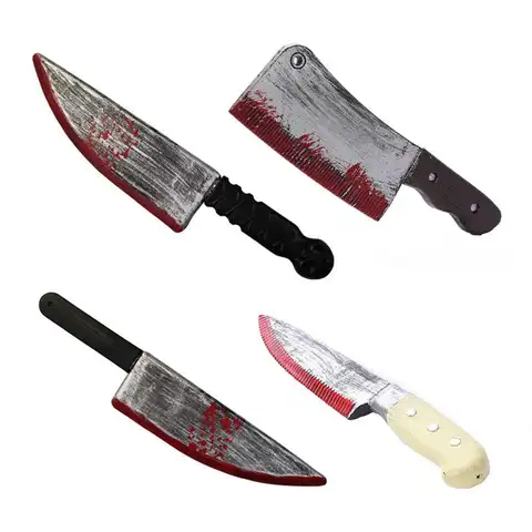 Plastic Simulation Knife Halloween Fake Bloody Props Horror Handhold Fake Knife Funny Toy Cosplay Party Supplies Halloween decor
