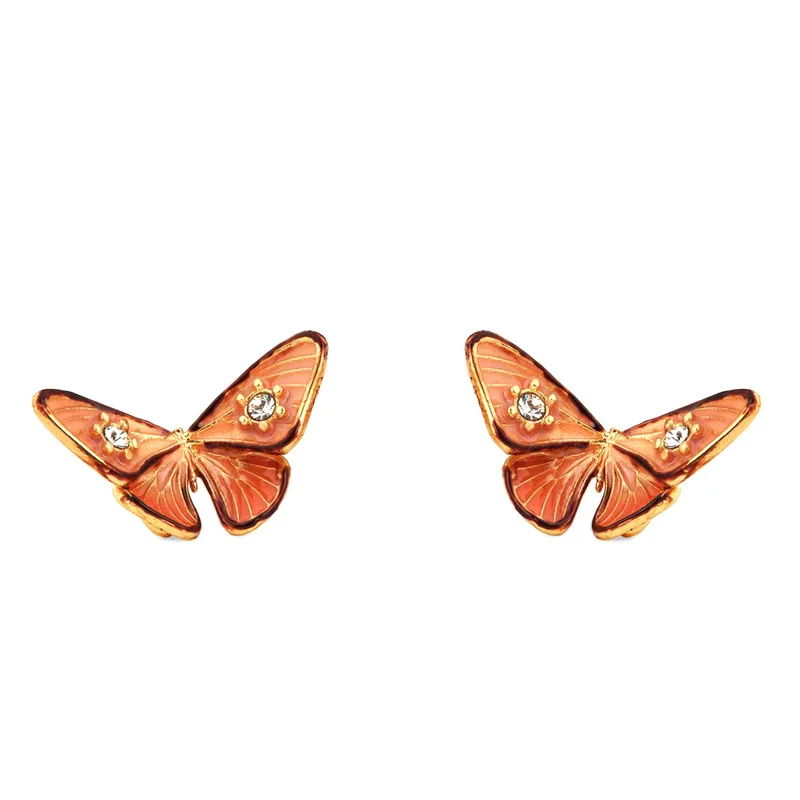 

Spring and Summer Vacation Style Brown Enamel Butterfly Small Cubic Zircon Stud Earrings Ear Clips Luxury Ear Hooks for Women
