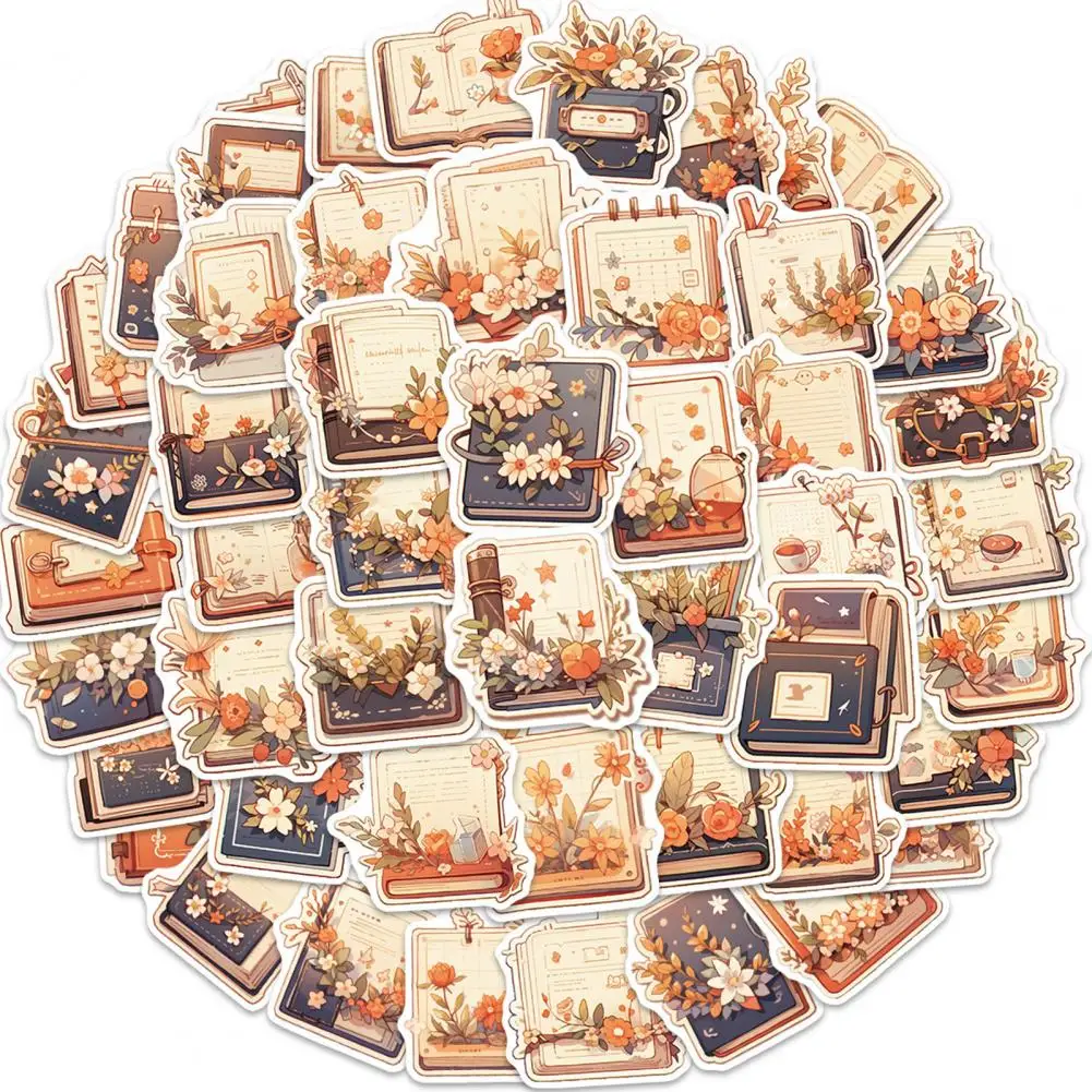Cartoon Book Flower Adhesive Decal Cartoon Book Flower Theme Sticker Waterproof Cartoon Book Flower Sticker for Diy for Laptop