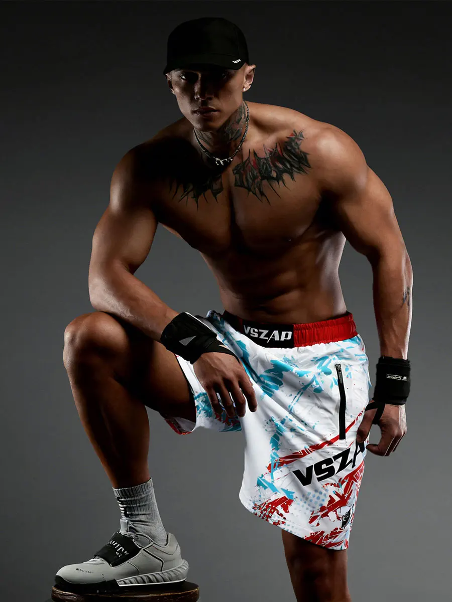 

Мужские спортивные брюки VSZAP для фитнеса и тренировок, быстросохнущие, длиной до колена, с принтом, цветными вставками и эластичным поясом