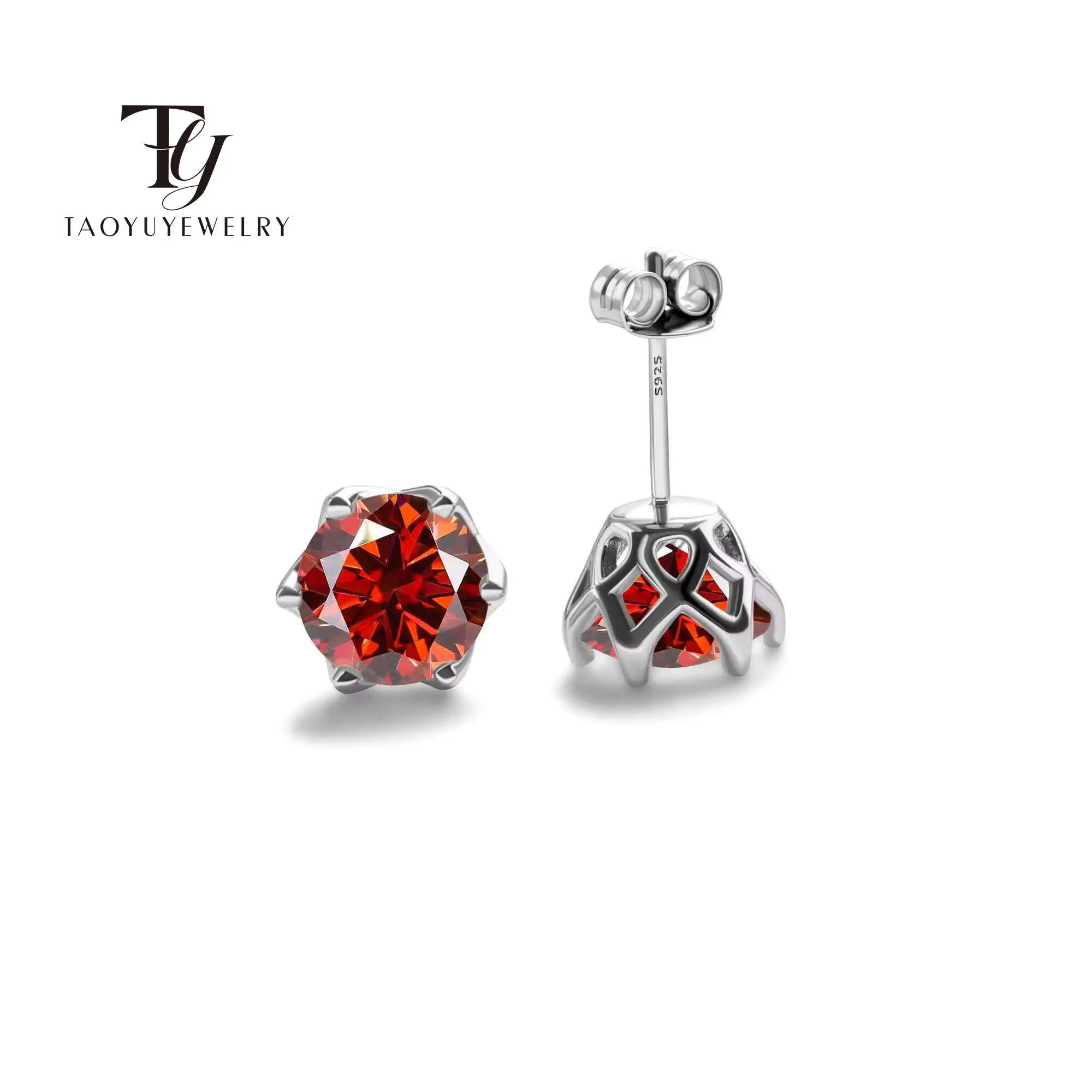 Real 925 Sterling Silver Classic Round Stud Earrings 0.5/1/2CT*2 D Color Moissanite Fashion Jewelry Womens Earrings For Party view 2