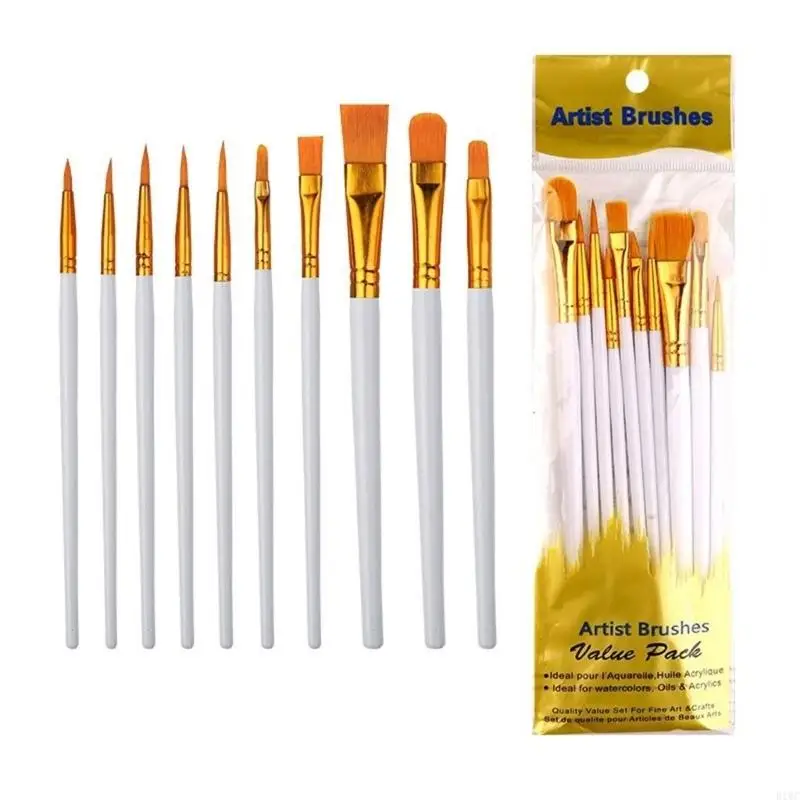 10 Pcs Watercolor Paint Brush Artist Brush Set Nylon Hair Paint Brush for Adult 