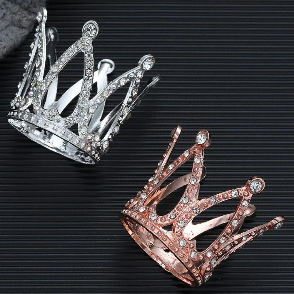 Metal Mini Crown Cake Topper Romantic Cute Crystal Rhinestone Tiara Heart DIY Cake Decoration For Wedding Birthday Party