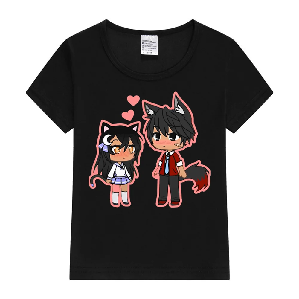 

Детская футболка с рисунком афмау и Аарон миут аармау, Детская футболка, розовая летняя футболка для девочек, милые топы с рисунком из мультфильма, футболки, одежда