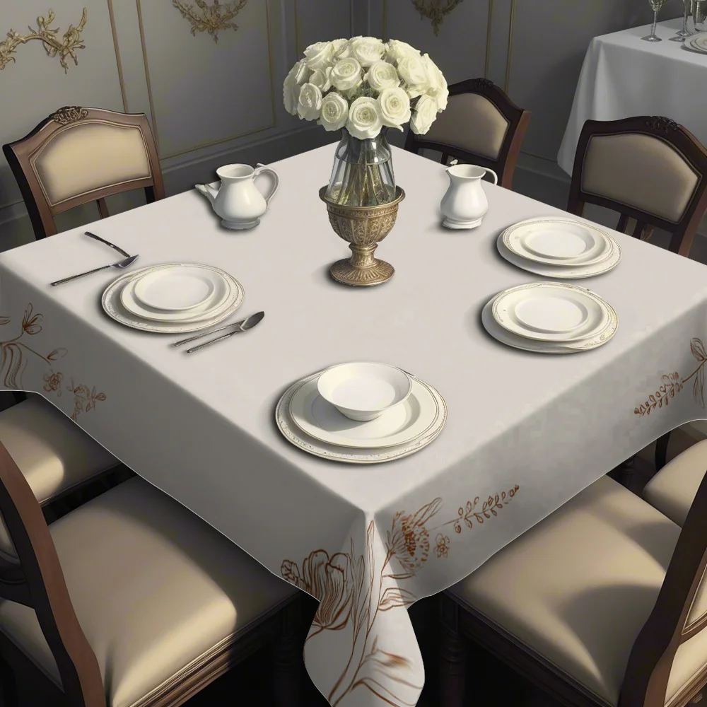 Rectangular tablecloth, with a literary style, hand-painted floral pattern digitally printed tablecloth