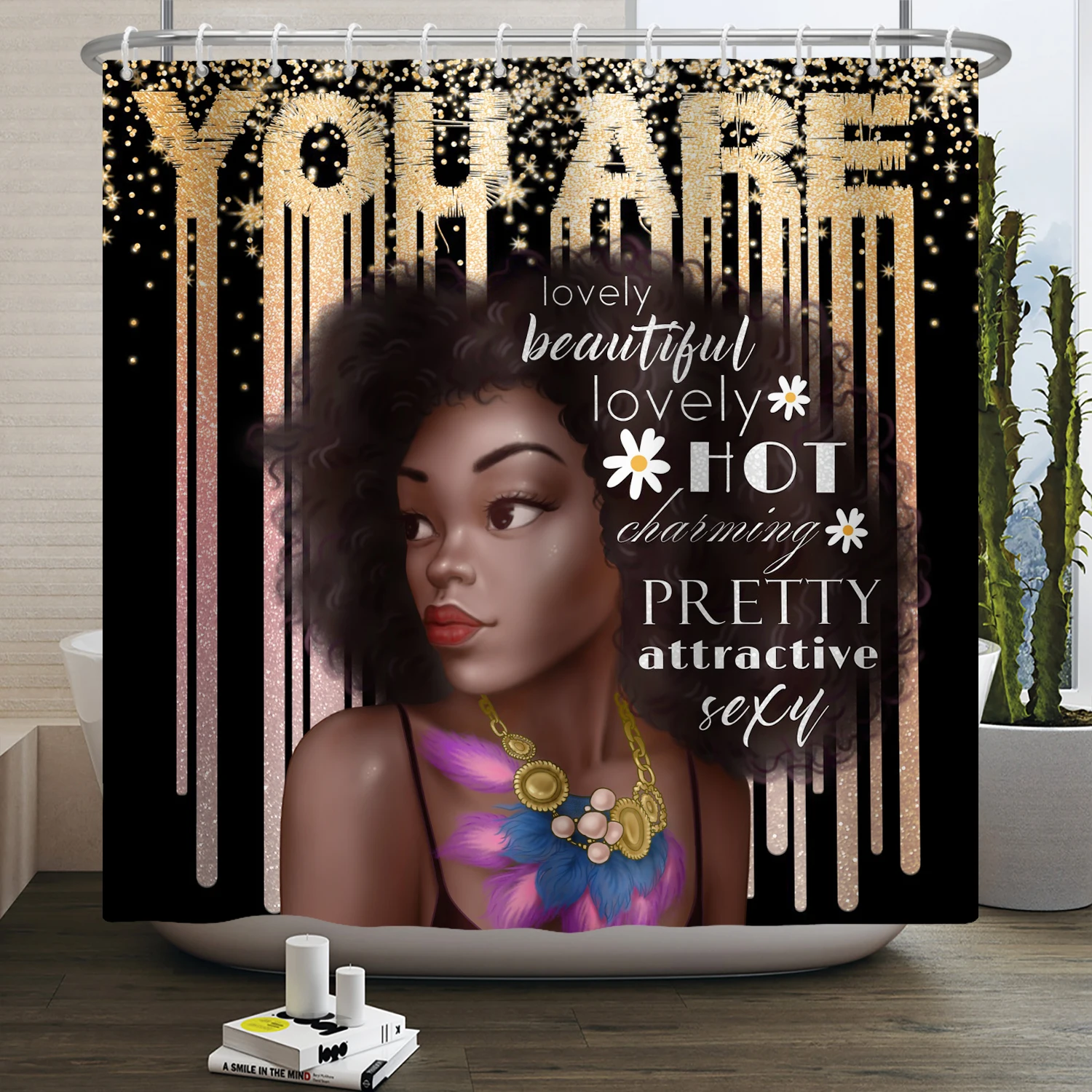 African American Woman Shower Curtain Sexy Black Girl Lady Inspirational Queen Abstract Boho Waterproof Bathroom Shower Curtain