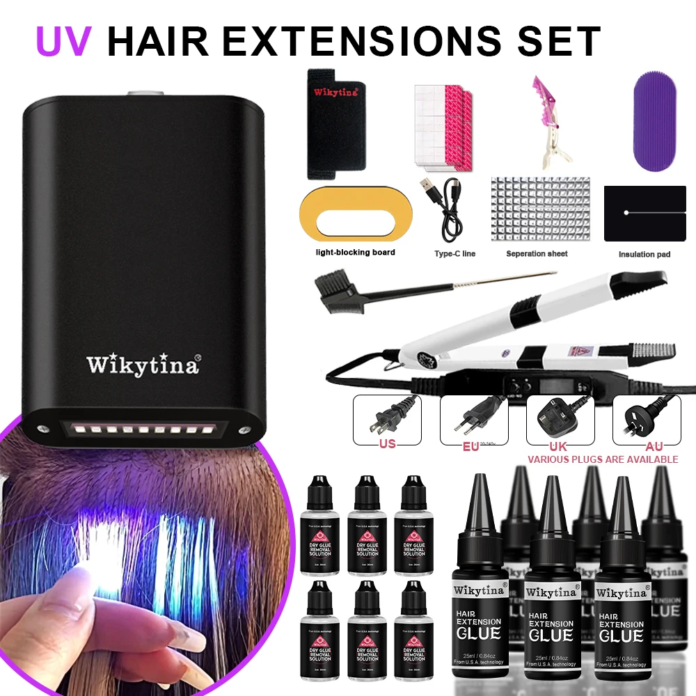 

UV Light Hair Extension Kit 2024 with V Light Tools Glue and Curing Lighter for Professional Hair Extensions at Home or Salon