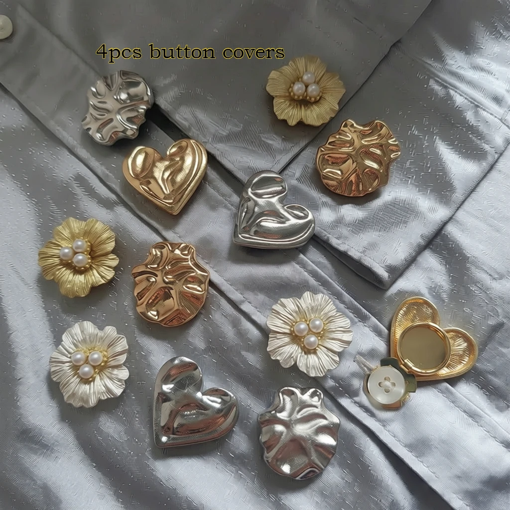 

4PCS Elegant Flower Heart Classic Good Button Covers for DIY Clothing Decorative Button Shirt Sleeve Button Decoration