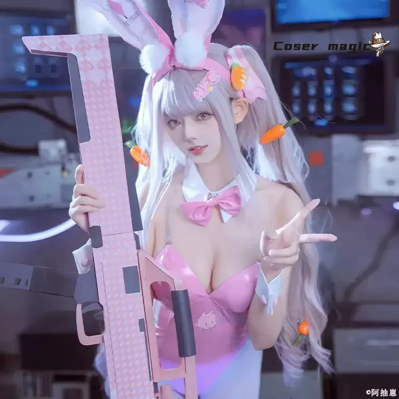 NIKKE: Kostum Dewi Kemenangan Cosplay Pink Girl Bodysuit Alice Cosplay Jumpsuit Seksi Wig Hallow Girls Wanita