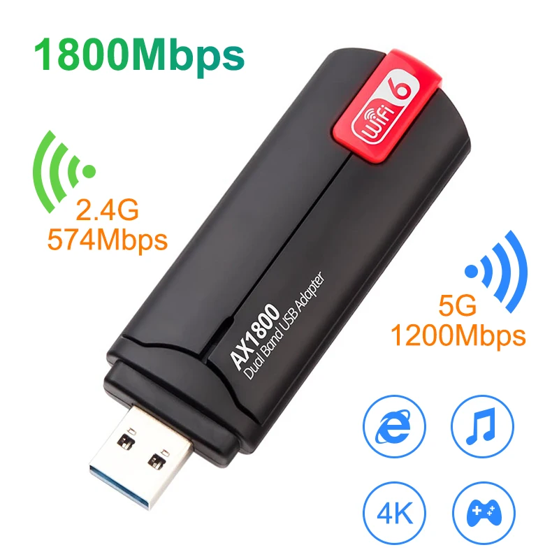 Adapter 1800Mbps 2.4G/5GHz Dual Band 802.11AX Wireless Wi-Fi Dongle Network Card USB 3.0 WiFi Adapter For Windows 7/10/11