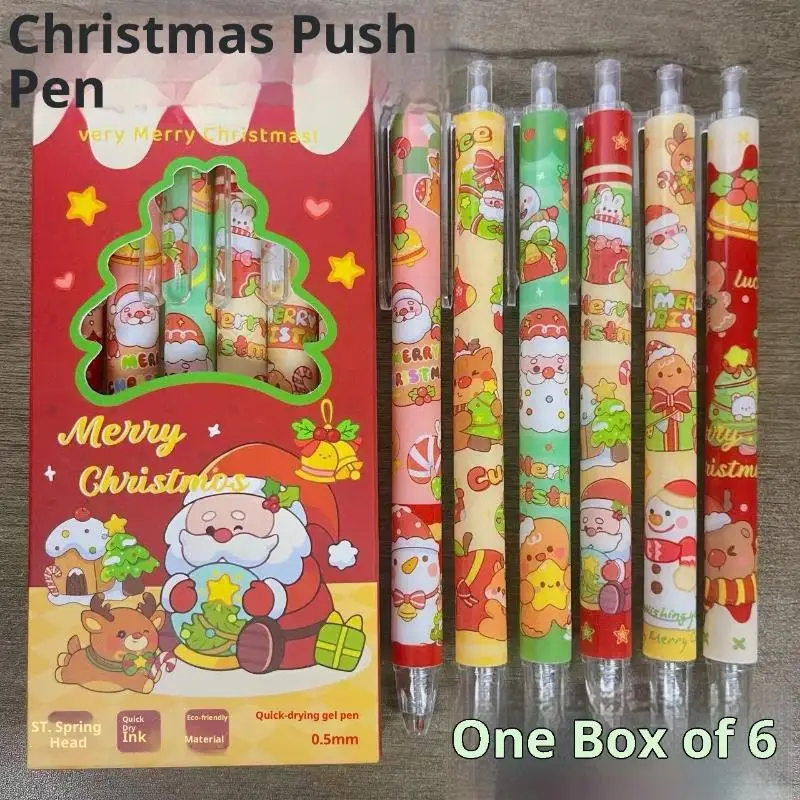 6Pcs Nette Weihnachten Cartoon Tasche Stift Schwarz Tinte Schnell Trocknend Nette Neutral Stift Student Kinder Schule Schriftlich Schreibwaren