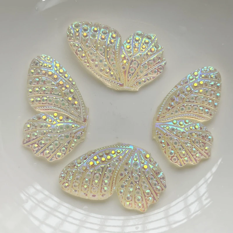 4pcs Butterfly Wings AB Resin Rhinestone Crystal Flat Back for Wedding Decorative Jewel Making