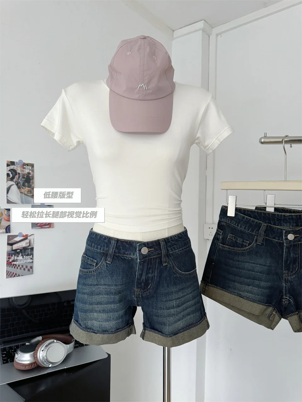 Women's Dark Blue Y2k Denim Shorts Streetwear Aesthetic Low Waist Mini Jeans Pants Harajuku Vintage Cowboy Shorts 2000s Clothes