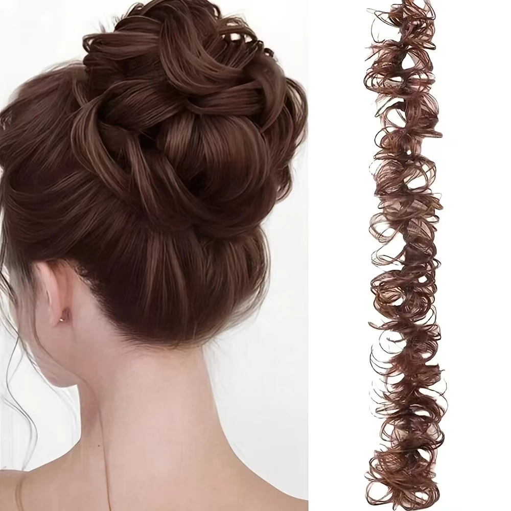 1pcs Messy Bun Hair Extension Elastic Rubber Band 20 inch Synthetic Wave Shaped Updo Hairpiece For Women Girl Darily