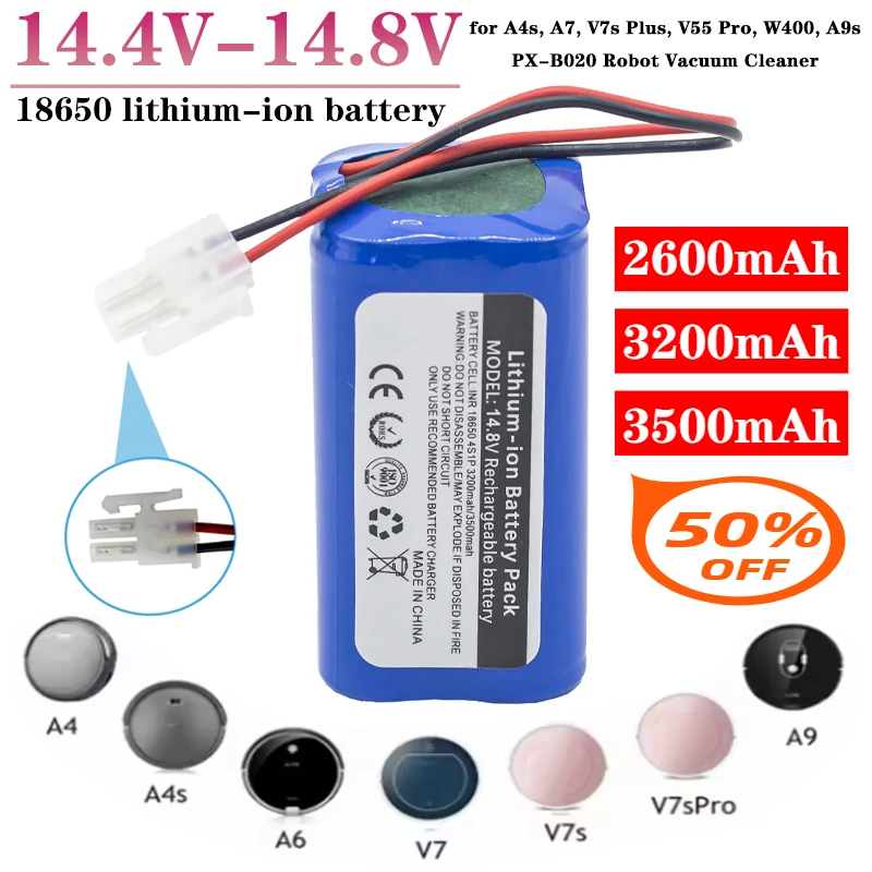 

4S1P 14.8V 2600mah/3500mAh 18650 lithium battery Pack for A4s, A7, V7s Plus, V55 Pro, W400, A9s ,PX-B020 Robot Vacuum Cleaner